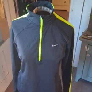 Nike Black and Neon Yellow Half-Zip Top